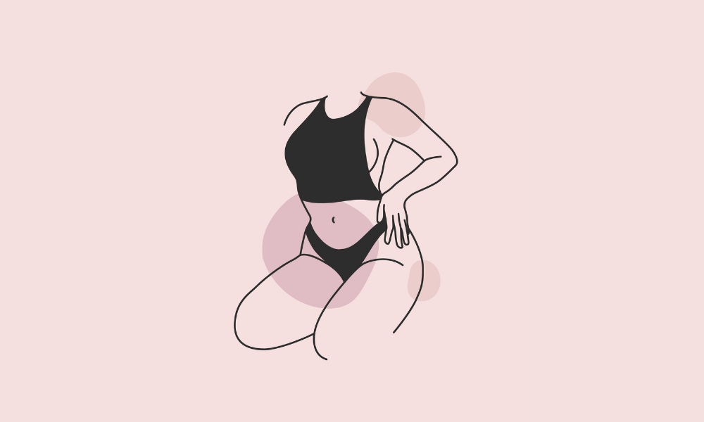 Illustration minimaliste d’un corps féminin en lingerie, utilisée comme couverture d’un article expliquant le mythe du gland de lait