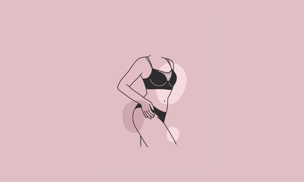 Illustration sensuelle d’une femme en lingerie explorant son corps pour caresser le clitoris et découvrir le plaisir intime