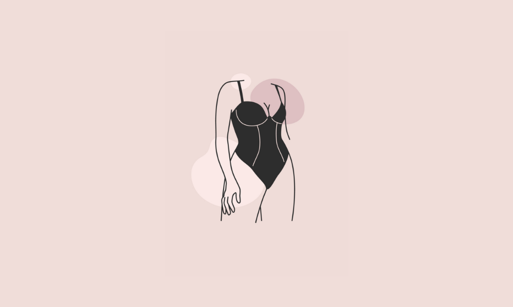 Illustration minimaliste d’un corps féminin en lingerie noire, associée à un article sur la douleur pendant rapport sexuel