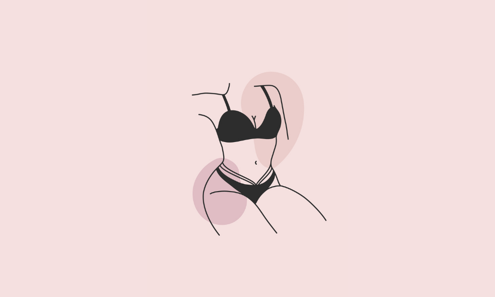 Illustration sensuelle d'une femme en lingerie noire minimaliste, image de couverture glamour pour article de blog sur l'utilisation d'un vibromasseur