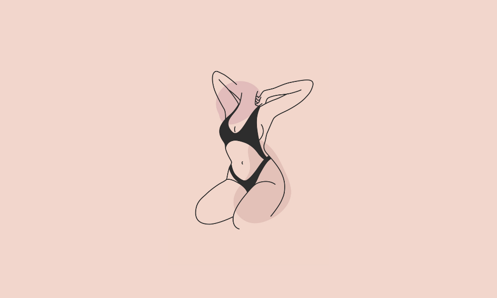 Illustration minimaliste d’une femme en lingerie noire, exprimant sensualité et plaisir lié à l’orgasme