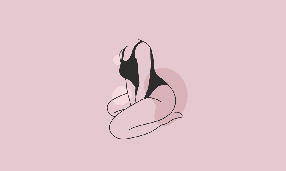 Illustration minimaliste d’une femme en lingerie noire, symbolisant l'exploration sensorielle et les sensations offertes par un vibromasseur wand