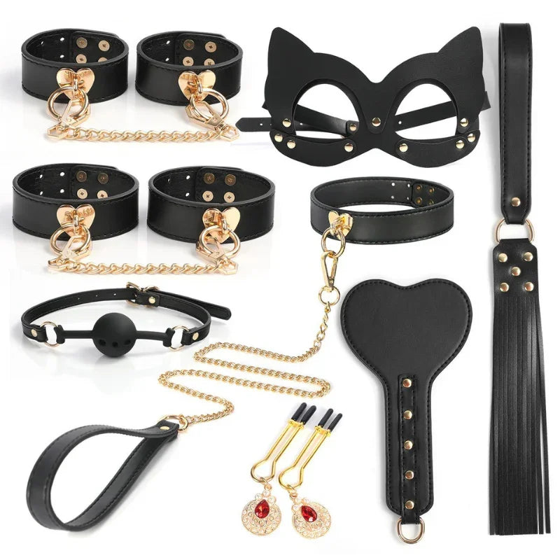 Coffret de bondage en cuir vegan 9 piĂšces