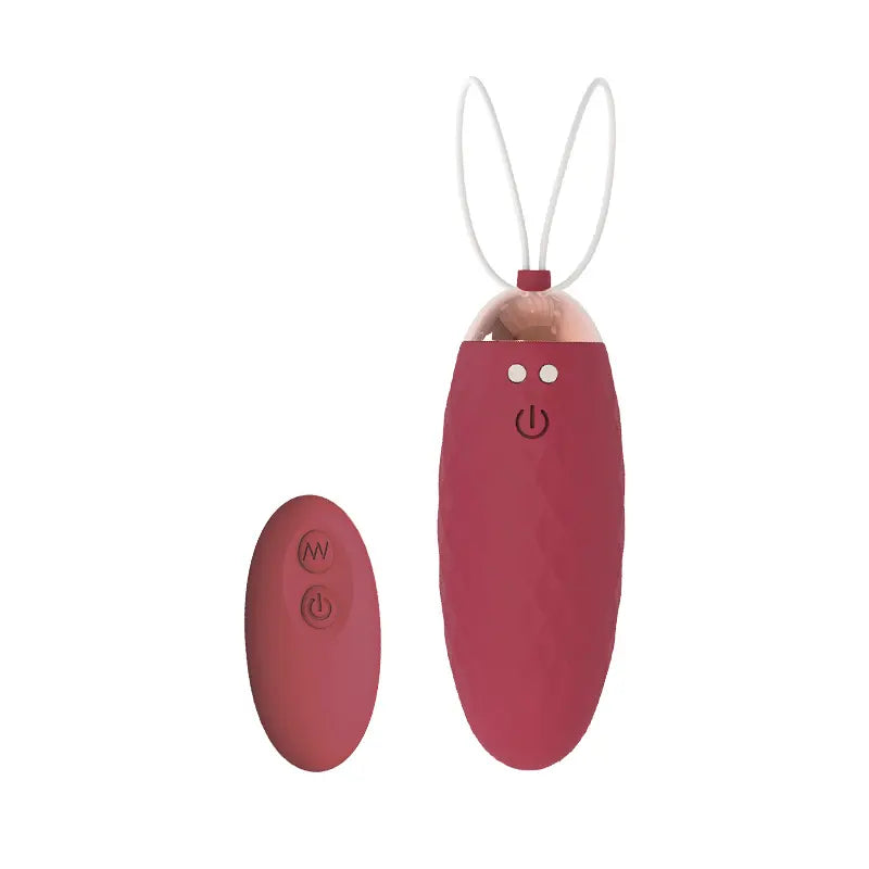 Œuf vibreur Doris rouge foncé avec télécommande assortie, parfait pour une utilisation à deux.