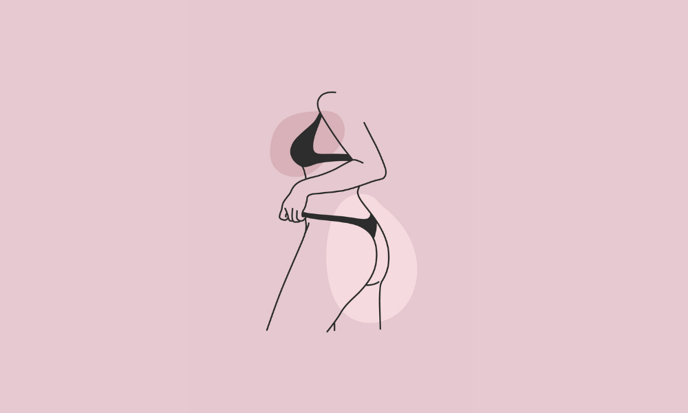 Illustration sensuelle minimaliste d’une femme en lingerie, couverture d’article sur le facesitting et le plaisir érotique