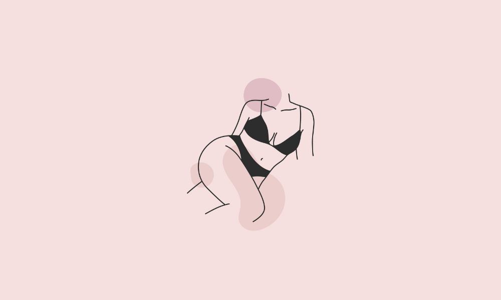 Illustration minimaliste d’une femme en lingerie noire, mettant en avant le corps et le plaisir féminin, symbolisant la masturbation