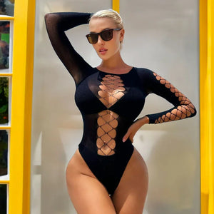 Body Sexy Ajouré Lacé Manches Longues Mimi