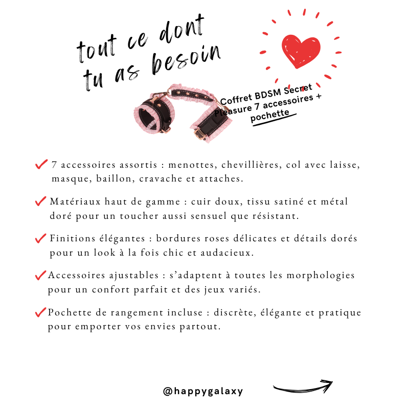 Coffret BDSM Secret Pleasure 7 accessoires + pochette