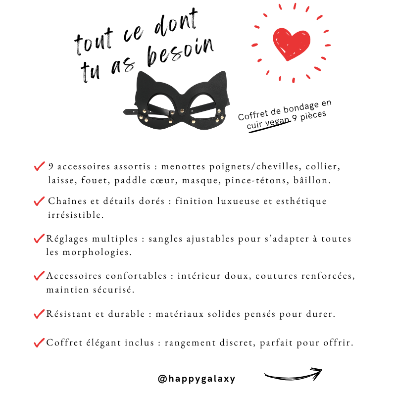 Coffret de bondage en cuir vegan 9 pièces
