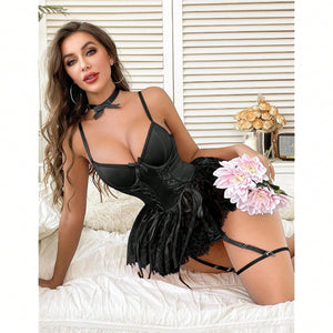 Corset Noir Sexy avec Jarretelles Ajustables Jijo 