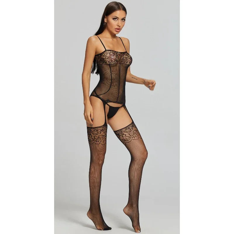 Ensemble Porte-Jarretelles Sexy Résille & Dentelle Fasho