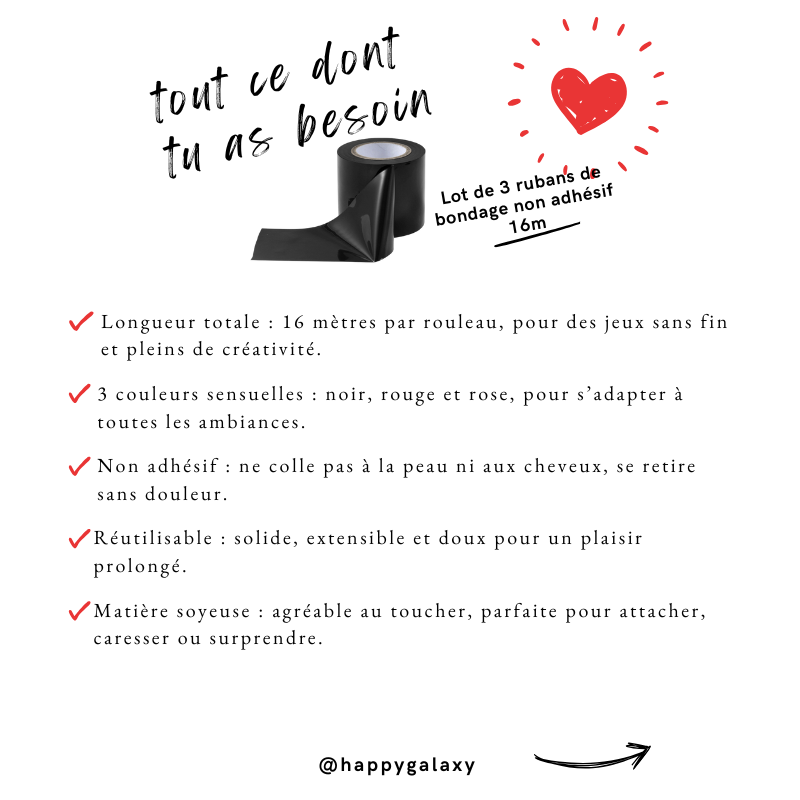 Lot de 3 rubans de bondage non adhésif 16m caracteristiques