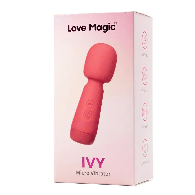 Boîte du micro vibromasseur Ivy, design rose et élégant