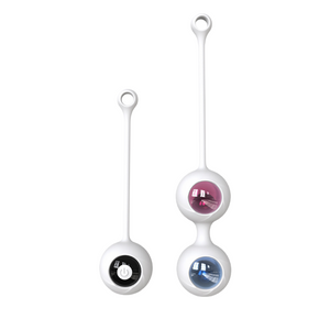Boule de geisha intelligente en silicone blanc avec système vibrant intégré pour exercices intimes et plaisir.
