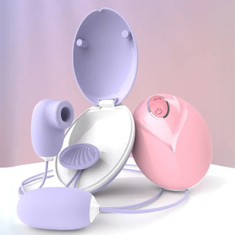Stimulateur intime Tukiko violet et rose en position ouverte
