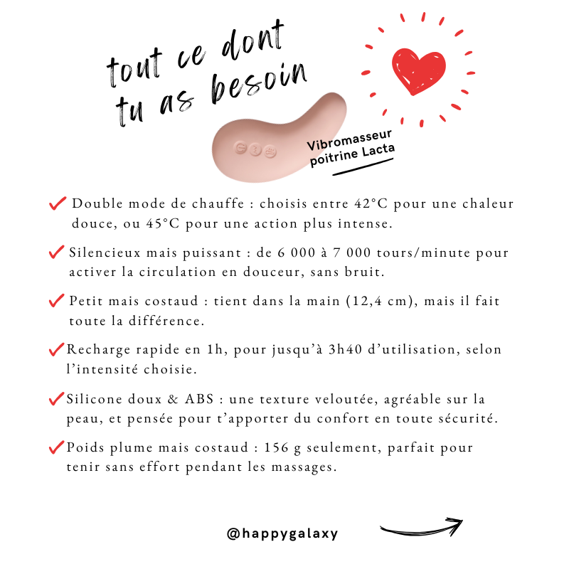 Fiche technique complète du masseur poitrine Lacta avec toutes les spécifications produit.