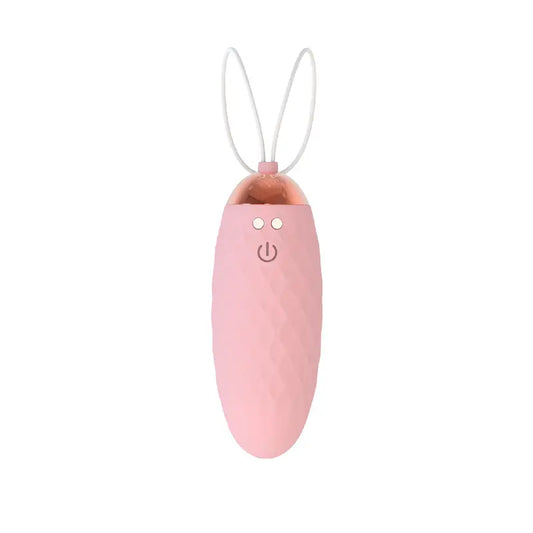 Œuf vibrant Doris rose avec télécommande sans fil et cordon blanc, design discret et élégant.