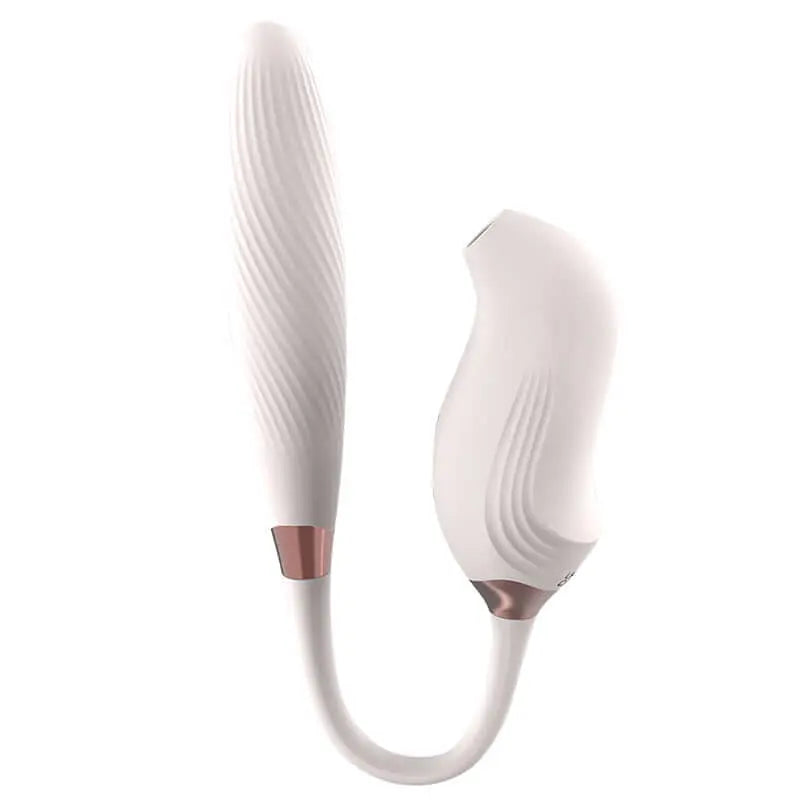 Double stimulateur connecté Hoyo blanc au design élégant et texturé pour une stimulation précise