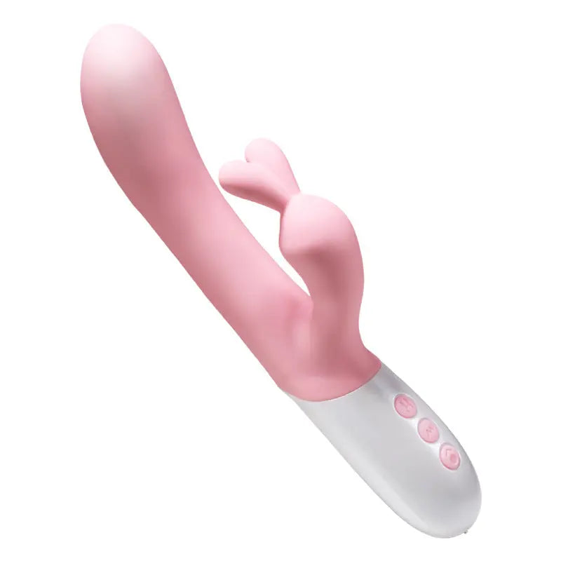 Vibromasseur rabbit rose vu de haut avec détails des oreilles stimulantes