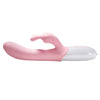 Vibromasseur rabbit rose posé à plat, vue de profil